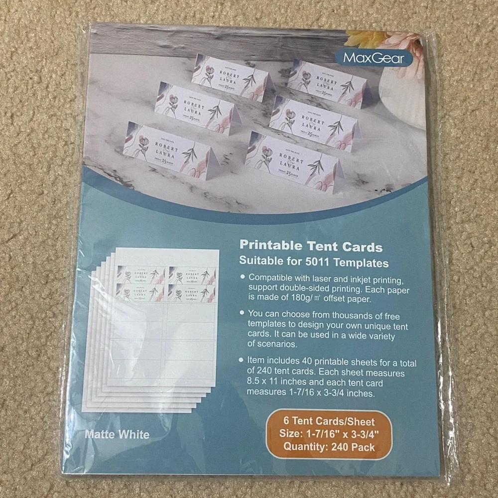 Pack of 2 (Total 480 Cards)--MAXGEAR Printable Tent Cards Size 1-7/16
